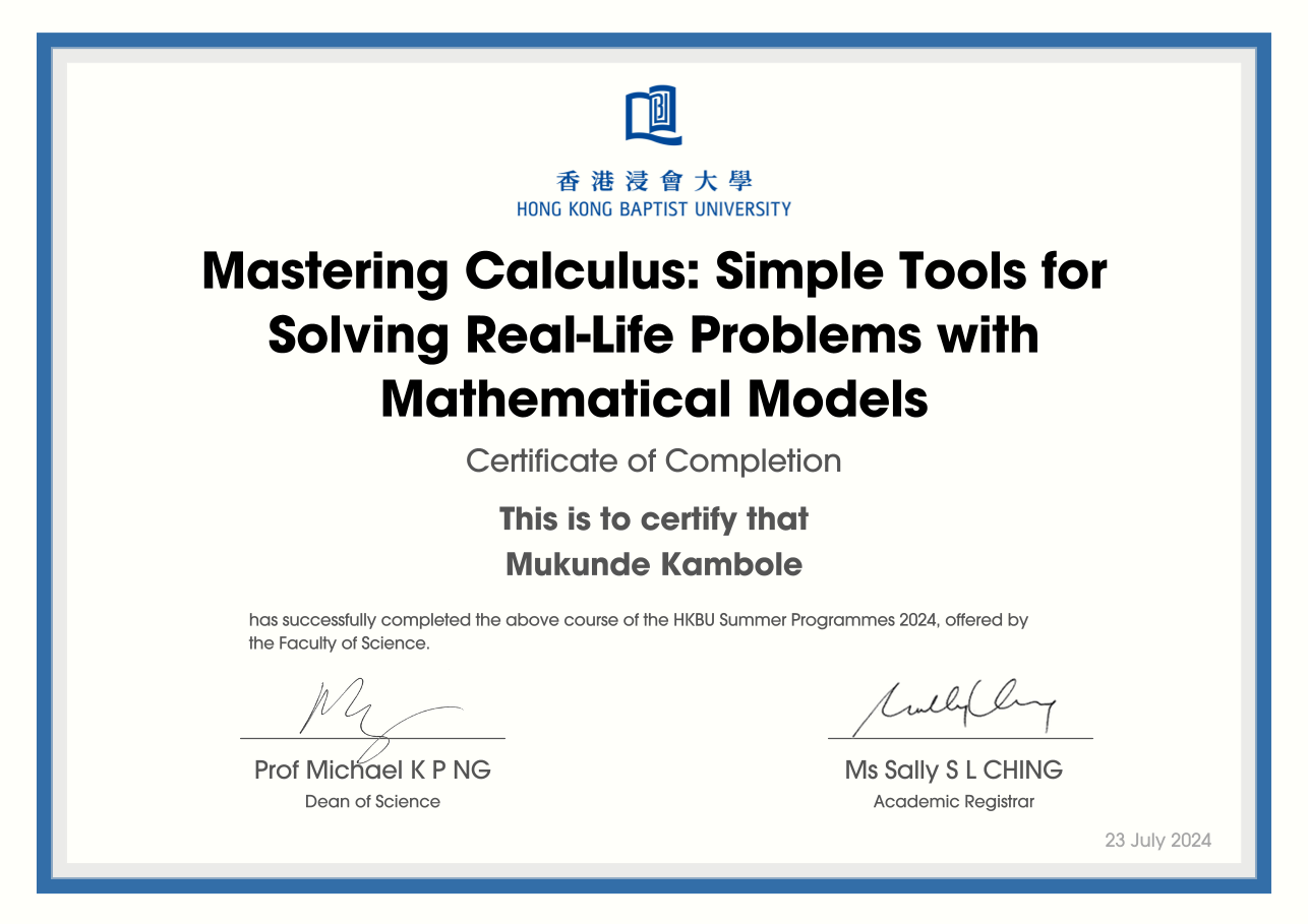 HKBU Mastering Calculus Certificate